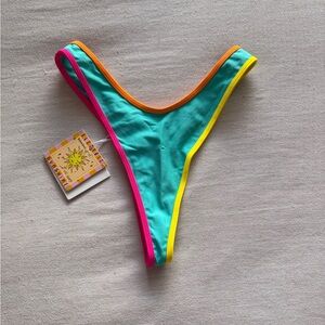 Kulani Kinis Teal Bikini Bottom with Pink and Orange Trim